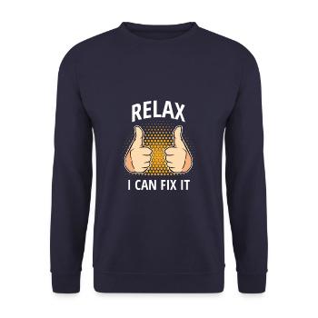 Relax I Can Fix It Vater Kann Alles Reparieren - Unisex Pullover - Navy - Vorne - Alina (178cm) & Michal (187cm)