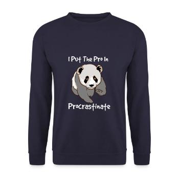 Fauler Panda I Put The Pro In Procrastinate - Unisex Pullover - Navy - Vorne - Alina (178cm) & Michal (187cm)