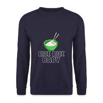 Funny Pun Rice Rice Baby - Unisex Pullover - Navy - Vorne - Alina (178cm) & Michal (187cm)