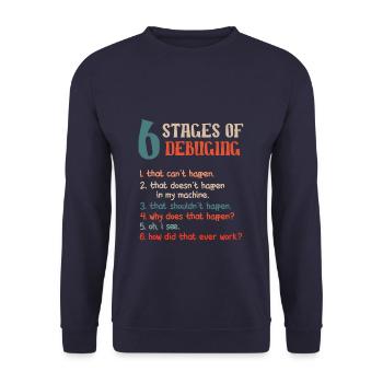 Funny Stages Of Debugging Developer Programmer - Unisex Pullover - Navy - Vorne - Alina (178cm) & Michal (187cm)