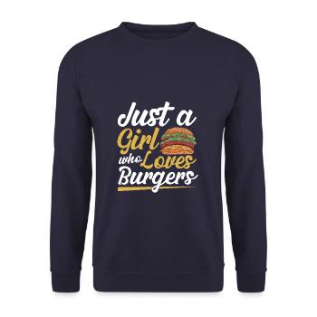A Girl Who Loves Burgers - Unisex Pullover - Navy - Vorne - Alina (178cm) & Michal (187cm)