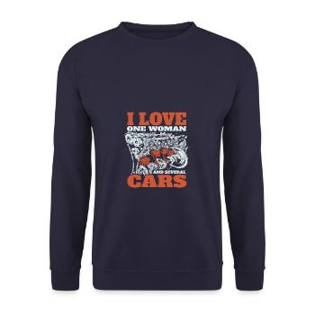 Ich Liebe Eine Frau Und Mehrere Autos Männer LKW - Unisex Pullover - Navy - Vorne - Alina (178cm) & Michal (187cm)