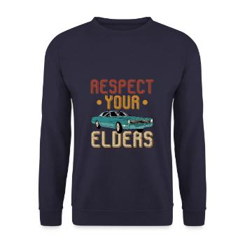 Funny Classic Car Respect Elders - Unisex Pullover - Navy - Vorne - Alina (178cm) & Michal (187cm)