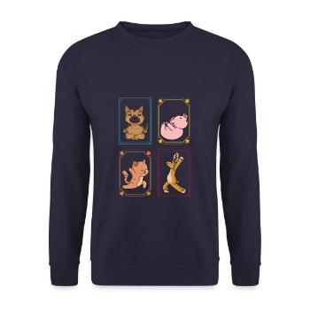 Cute Animals Yoga Meditating - Unisex Pullover - Navy - Vorne - Alina (178cm) & Michal (187cm)