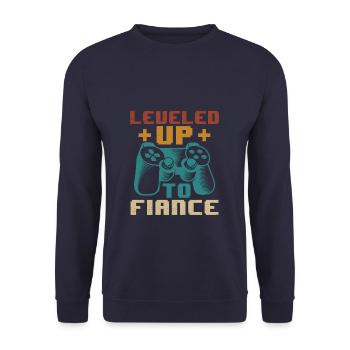 Gamer Leveled-Up To Fiance - Unisex Pullover - Navy - Vorne - Alina (178cm) & Michal (187cm)