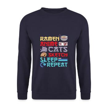 Ramen Anime Cats Sketch Sleep - Unisex Pullover - Navy - Vorne - Alina (178cm) & Michal (187cm)