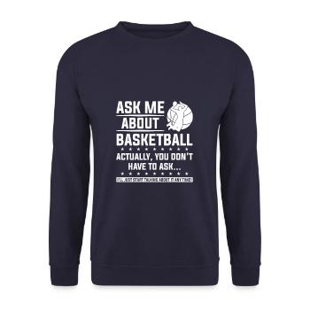Ask Me About Basketball Actually You Don't Have To - Unisex Pullover - Navy - Vorne - Alina (178cm) & Michal (187cm)