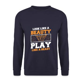 Ask Me About Basketball Actually You Don't Have To - Unisex Pullover - Navy - Vorne - Alina (178cm) & Michal (187cm)