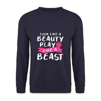 Ask Me About Basketball Actually You Don't Have To - Unisex Pullover - Navy - Vorne - Alina (178cm) & Michal (187cm)