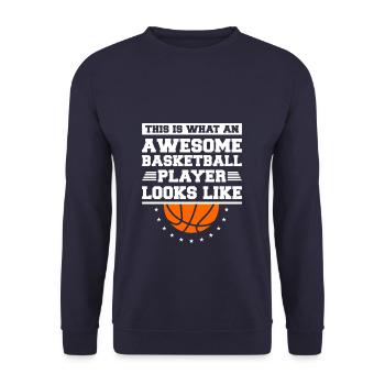 Ask Me About Basketball Actually You Don't Have To - Unisex Pullover - Navy - Vorne - Alina (178cm) & Michal (187cm)