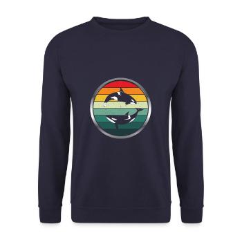 Retro Vintage Orca - Unisex Pullover - Navy - Vorne - Alina (178cm) & Michal (187cm)