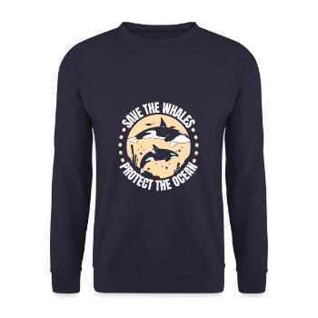 Save The Whales Protect Oceans - Unisex Pullover - Navy - Vorne - Alina (178cm) & Michal (187cm)