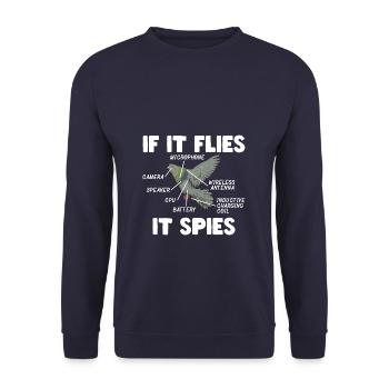 Funny It Flies It Spies - Unisex Pullover - Navy - Vorne - Alina (178cm) & Michal (187cm)