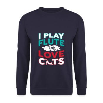 I Play Flute And Love Cats - Unisex Pullover - Navy - Vorne - Alina (178cm) & Michal (187cm)