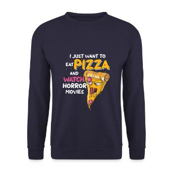 Funny Pizza And Horror Movies - Unisex Pullover - Navy - Vorne - Alina (178cm) & Michal (187cm)