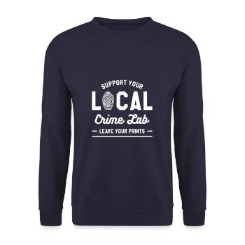Soutenez votre laboratoire criminel local Laissez vos empreintes - Sweat-shirt Unisexe - marine - Devant - Alina (178cm) & Michal (187cm)