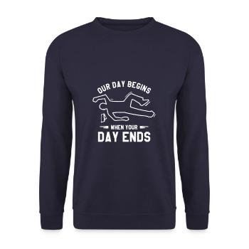 Notre journée commence quand votre journée se termine forensic - Sweat-shirt Unisexe - marine - Devant - Alina (178cm) & Michal (187cm)