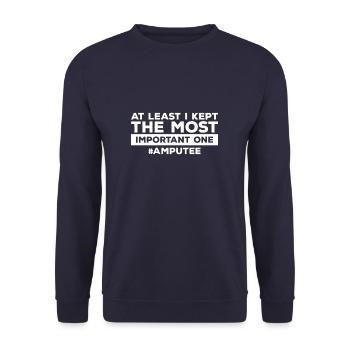 At Least I Kept The Most Important One Amputee - Unisex Pullover - Navy - Vorne - Alina (178cm) & Michal (187cm)