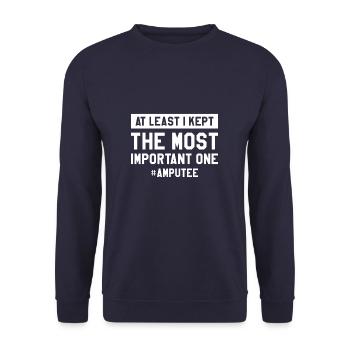 At Least I Kept The Most Important One Amputee - Unisex Pullover - Navy - Vorne - Alina (178cm) & Michal (187cm)