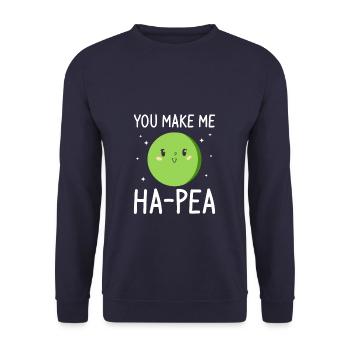 You Make Me Ha-Pea Wedding Proposal Marriage Bride - Unisex Pullover - Navy - Vorne - Alina (178cm) & Michal (187cm)