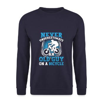 Never Underestimate An Old Man On A Bicycle - Unisex Pullover - Navy - Vorne - Alina (178cm) & Michal (187cm)