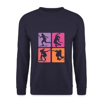 Vintage Retro Skateboard Skater Girl - Unisex Pullover - Navy - Vorne - Alina (178cm) & Michal (187cm)