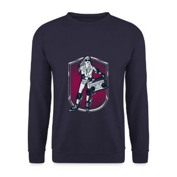 Vintage Retro Girl Roller Skating - Unisex Pullover - Navy - Vorne - Alina (178cm) & Michal (187cm)