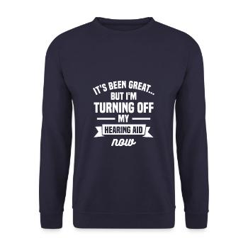 It's Been Great But I'm Turning Off My Hearing Aid - Unisex Pullover - Navy - Vorne - Alina (178cm) & Michal (187cm)