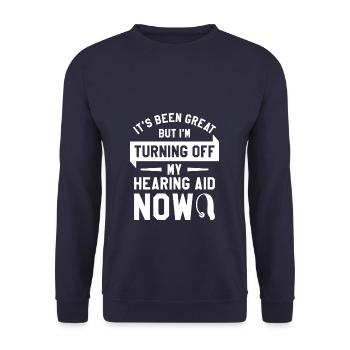 It's Been Great But I'm Turning Off My Hearing Aid - Unisex Pullover - Navy - Vorne - Alina (178cm) & Michal (187cm)