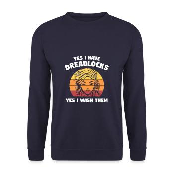 Retro Yes I Have Dreadlocks Yes I Wash Them Afro - Unisex Pullover - Navy - Vorne - Alina (178cm) & Michal (187cm)
