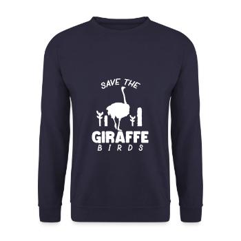 Funny Save The Giraffe Birds Ostrich - Unisex Pullover - Navy - Vorne - Alina (178cm) & Michal (187cm)