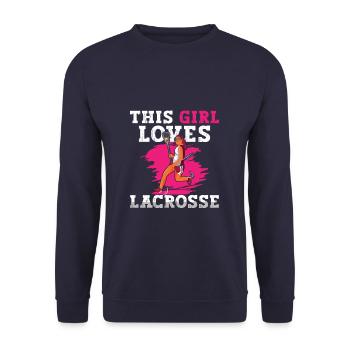 This Girl Loves Lax - Unisex Pullover - Navy - Vorne - Alina (178cm) & Michal (187cm)