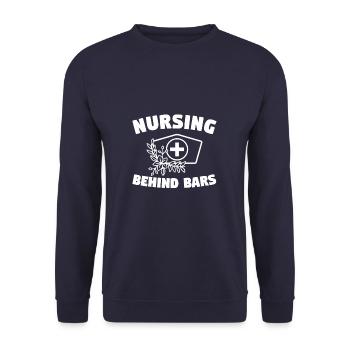 Nursing Behind Bars Correctional Officer Prison - Unisex Pullover - Navy - Vorne - Alina (178cm) & Michal (187cm)