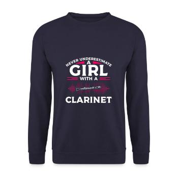 Never Underestimate A Girl With A Clarinet - Unisex Pullover - Navy - Vorne - Alina (178cm) & Michal (187cm)