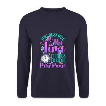 Healing Heal Health Healthcare Relax Therapy Time - Unisex Sweatshirt - navy - Front - Alina (178cm) & Michal (187cm)