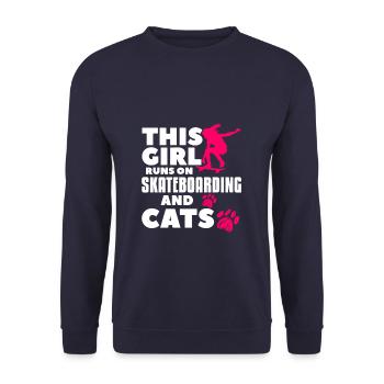 This Girl Runs On Skateboarding And Cats Skateboard - Unisex Sweatshirt - navy - Front - Alina (178cm) & Michal (187cm)