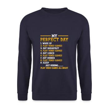 Funny Play Video Games All Night - Unisex Pullover - Navy - Vorne - Alina (178cm) & Michal (187cm)