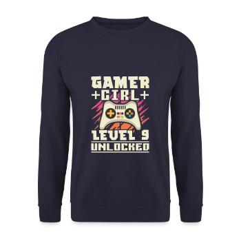 Gamer Girl 9th Bday - Unisex Pullover - Navy - Vorne - Alina (178cm) & Michal (187cm)