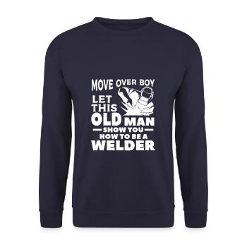 Move Over Boys Let This Old Man Show You How To Be - Unisex Pullover - Navy - Vorne - Alina (178cm) & Michal (187cm)
