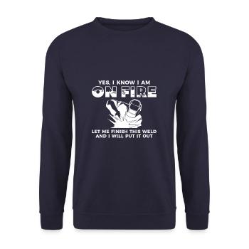 Yes I Know I Am On Fire Let Me Finish This Weld - Unisex Pullover - Navy - Vorne - Alina (178cm) & Michal (187cm)