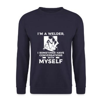 Je suis un soudeur avec qui j’ai parfois des conversations - Sweat-shirt Unisexe - marine - Devant - Alina (178cm) & Michal (187cm)