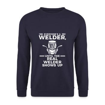 Everyone's A Welder Until The Real Welder Shows Up - Unisex Pullover - Navy - Vorne - Alina (178cm) & Michal (187cm)