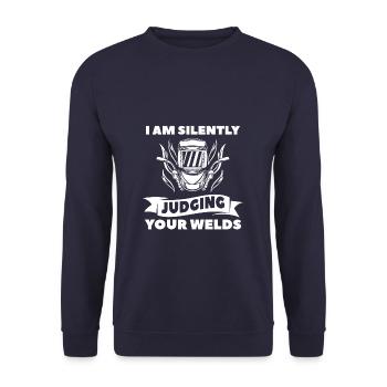 I Am Silently Judging Your Welds Metal Worker - Unisex Pullover - Navy - Vorne - Alina (178cm) & Michal (187cm)