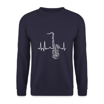 Saxophone Heartbeat - Unisex Pullover - Navy - Vorne - Alina (178cm) & Michal (187cm)