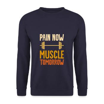 Pain Now Muscle Tomorrow Weightlifting Weightlifte - Unisex Pullover - Navy - Vorne - Alina (178cm) & Michal (187cm)