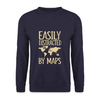 Easily Distracts By Maps - Unisex Pullover - Navy - Vorne - Alina (178cm) & Michal (187cm)