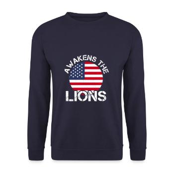 American Flag Awakens The Lion - Unisex Pullover - Navy - Vorne - Alina (178cm) & Michal (187cm)