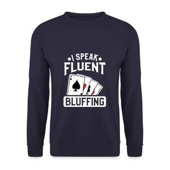 I Speak Fluent Bluffing Casino Poker Cards - Unisex Sweatshirt - navy - Front - Alina (178cm) & Michal (187cm)