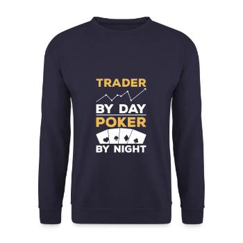 Trader By Day Poker By Night Casino Cards - Unisex Sweatshirt - navy - Front - Alina (178cm) & Michal (187cm)