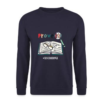 Funny Prove It Text Evidences Book - Unisex Pullover - Navy - Vorne - Alina (178cm) & Michal (187cm)